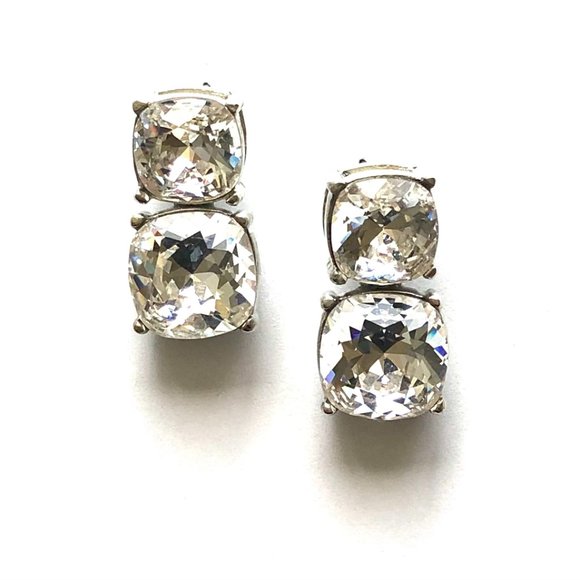 KENNETH JAY LANE, DOUBLE SQUARE DROP CUBIC ZIRCONIA PIERCED EARRINGS - Picture 7 of 8